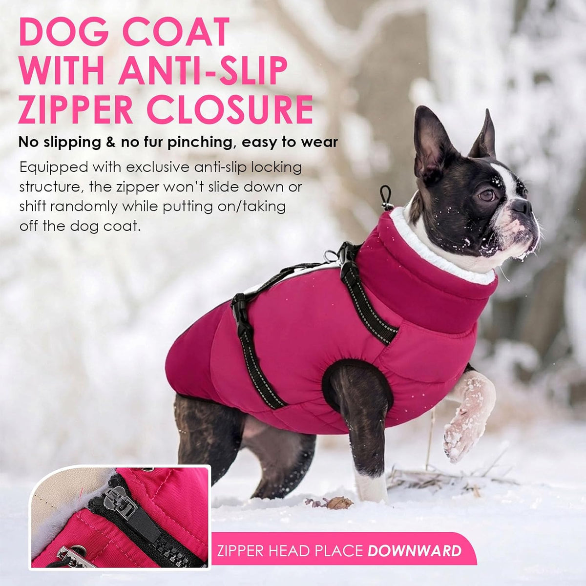 Large Dog Coat Waterproof Dog Winter Jacket with Harness TurquoiseL – Essentials for Dogs - RoseRed / XXX-Large - image 3