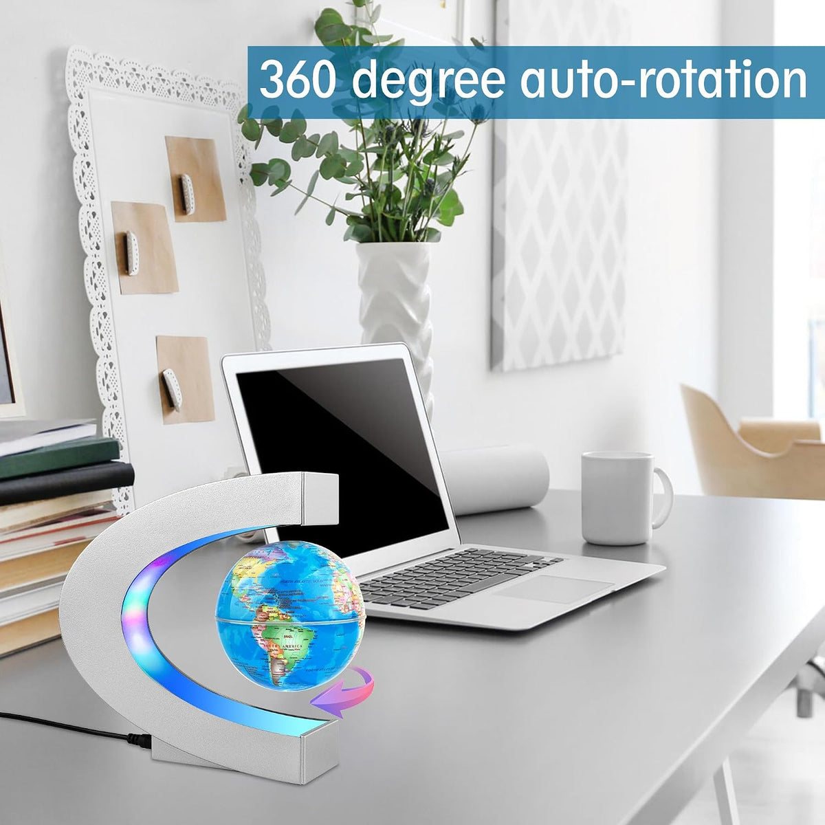 Magnetic Levitating Globe with LED Light - Silver - image 4