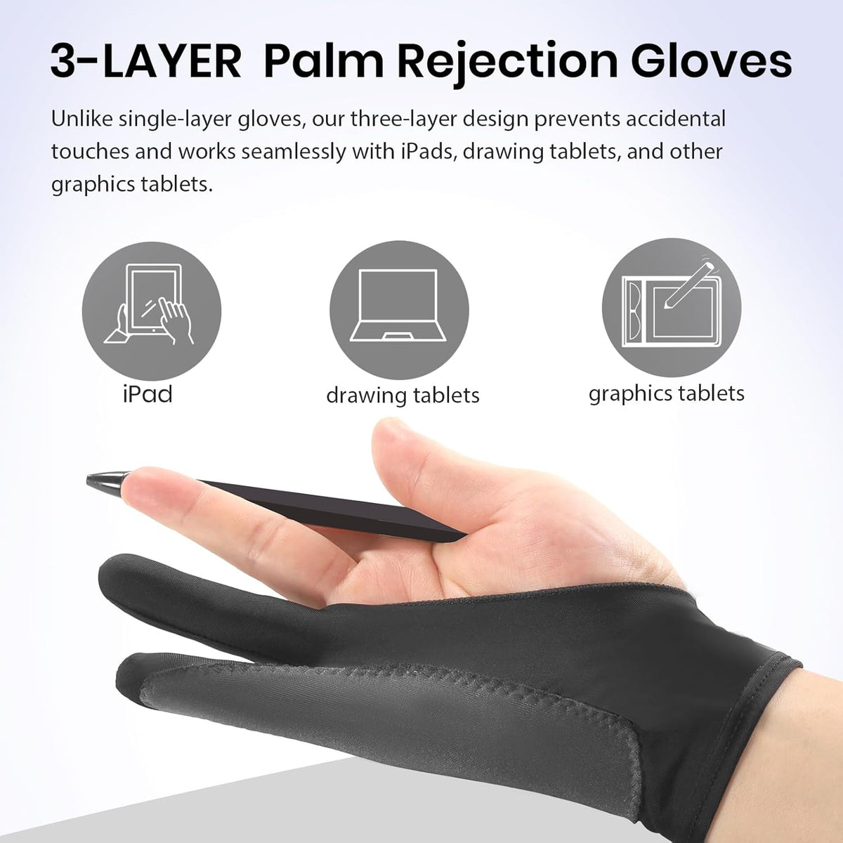 Artist Drawing Glove: 3-Layer Palm Rejection for iPad & Drawing - Midnight Ink(2 Pack) / Medium - image 2