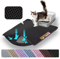 Cat Litter Mat, Double Layer Honeycomb Litter Box Mat – Daily Care for Cats - 46x26 Inches / Black