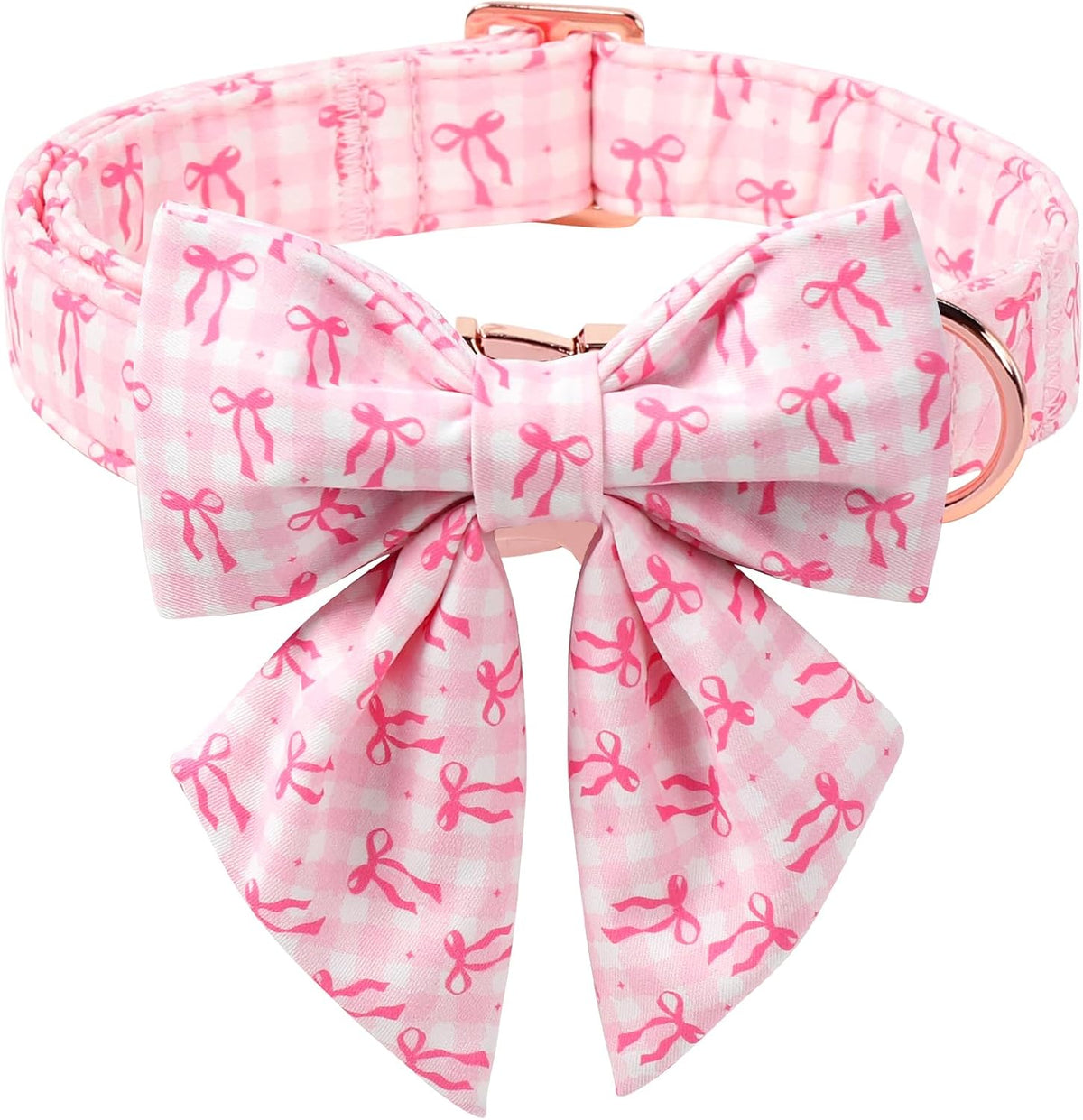 Green Dog Collar with Bow Tie, Christmas Bowtie Dog Collar M – Essentials for Dogs - L / T-Pink Plaid Bow