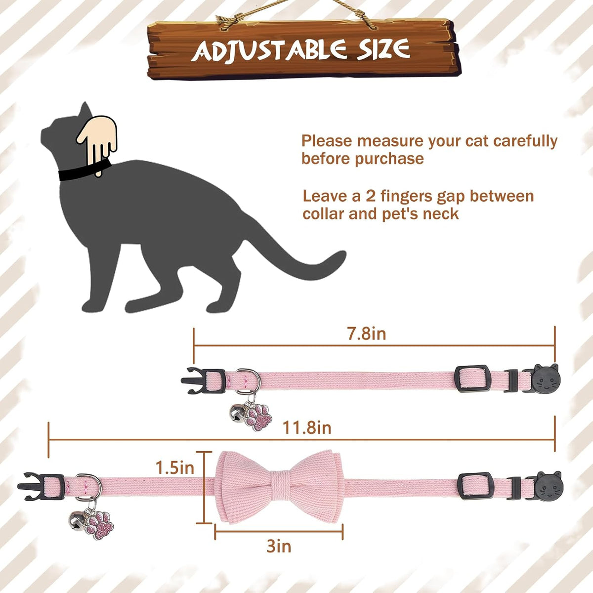 PUPTECK Halloween Cat Collar Breakaway with Bells, Kitten Outfit – Essentials for Cats - Pink&Blue&Yellow / NECK (7.87"-11.8") - image 2