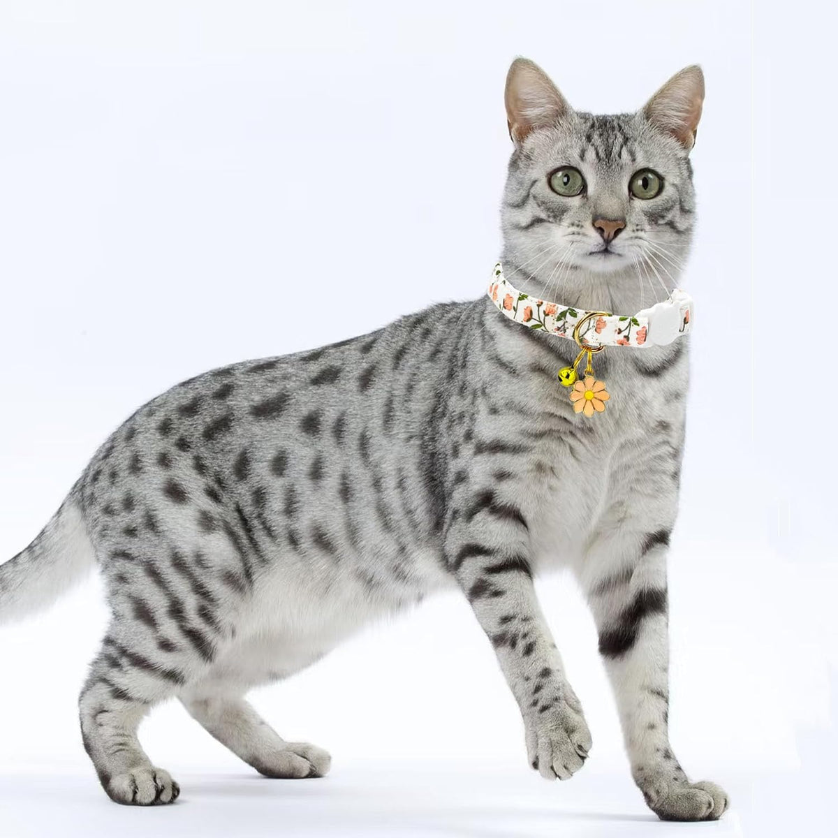 2 Pack Cotton Breakaway Cat Collars Set with Bell and Flower Pendant - pink+blue - image 4