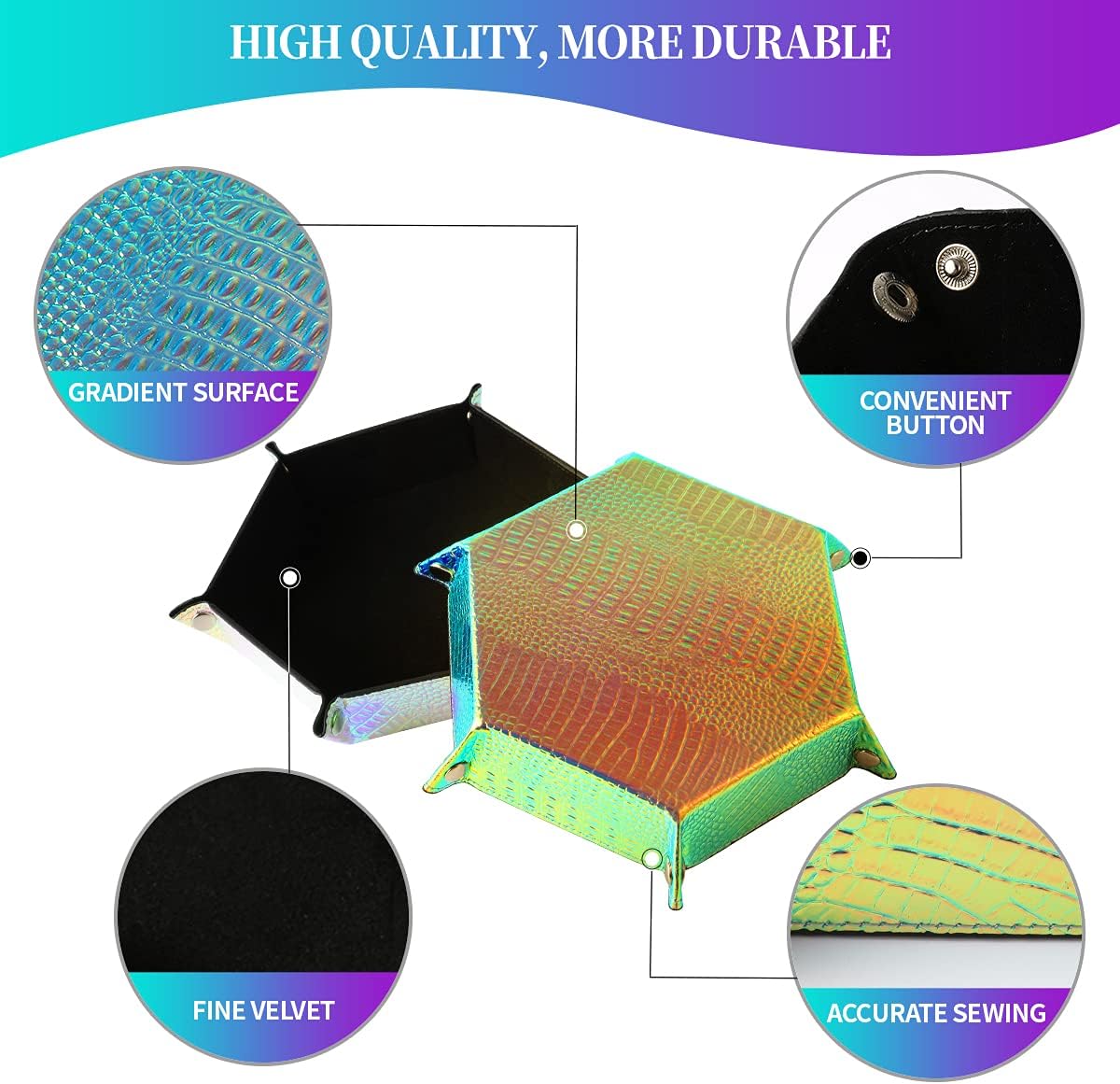 Grajar 2 Pcs Portable Folding Dice Rolling Tray Set for RPG DND Table - Holographic Dragon Skin - image 4