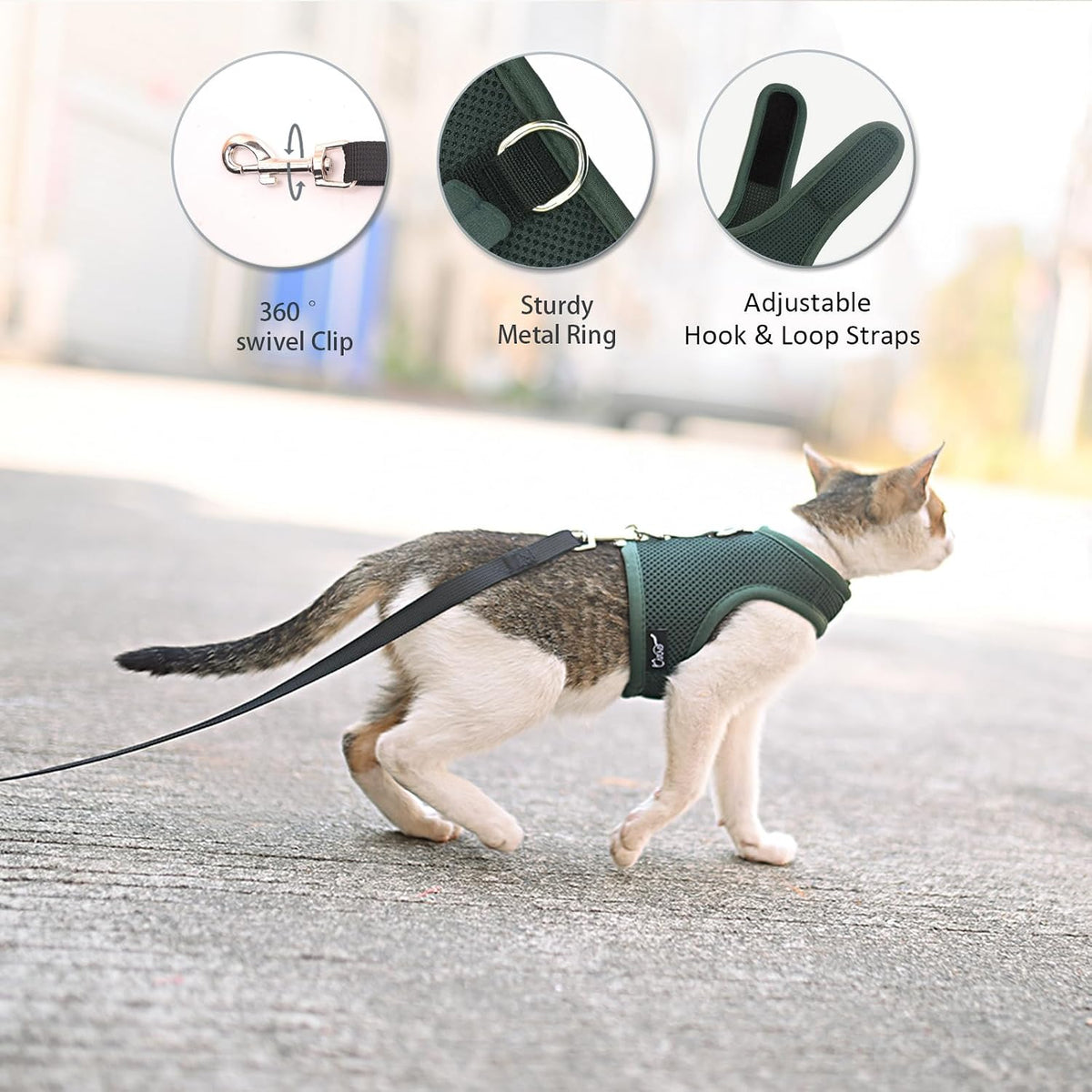 Cat Harness and Leash Set for Walking Escape Proof - Green / S 4-6 lbs - image 2