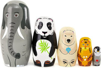 Moonmo 5pcs Handmade Wooden Animal Nesting Dolls - image 2