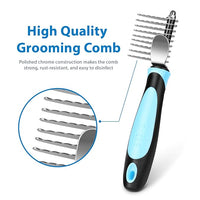 Flexzion Dogs Dematting Comb, Stainless Steel Blades Rakes, for Pets Cats Animals Matted Knotted Hair, Brush Cutting Removing Grooming Tool with Smooth Teeth Needle - Black & Blue Handle