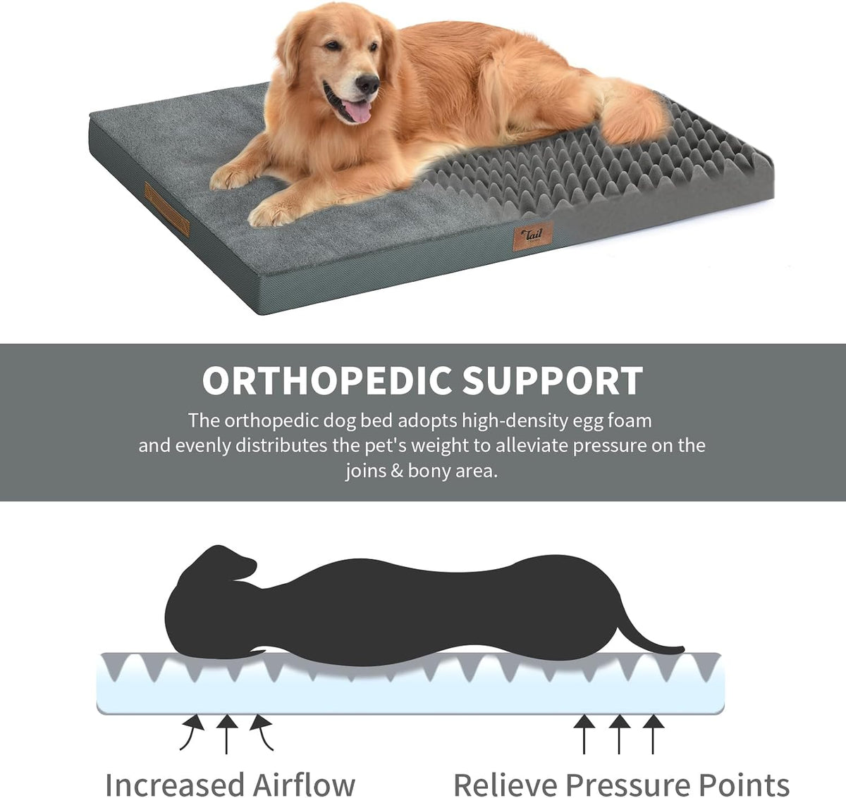 Outdoor Waterproof Orthopedic Dog Bed for Large Dogs – Essentials for Dogs - Dark Gray / 23.0"L x 17.0"W x 2.5"Th - image 4