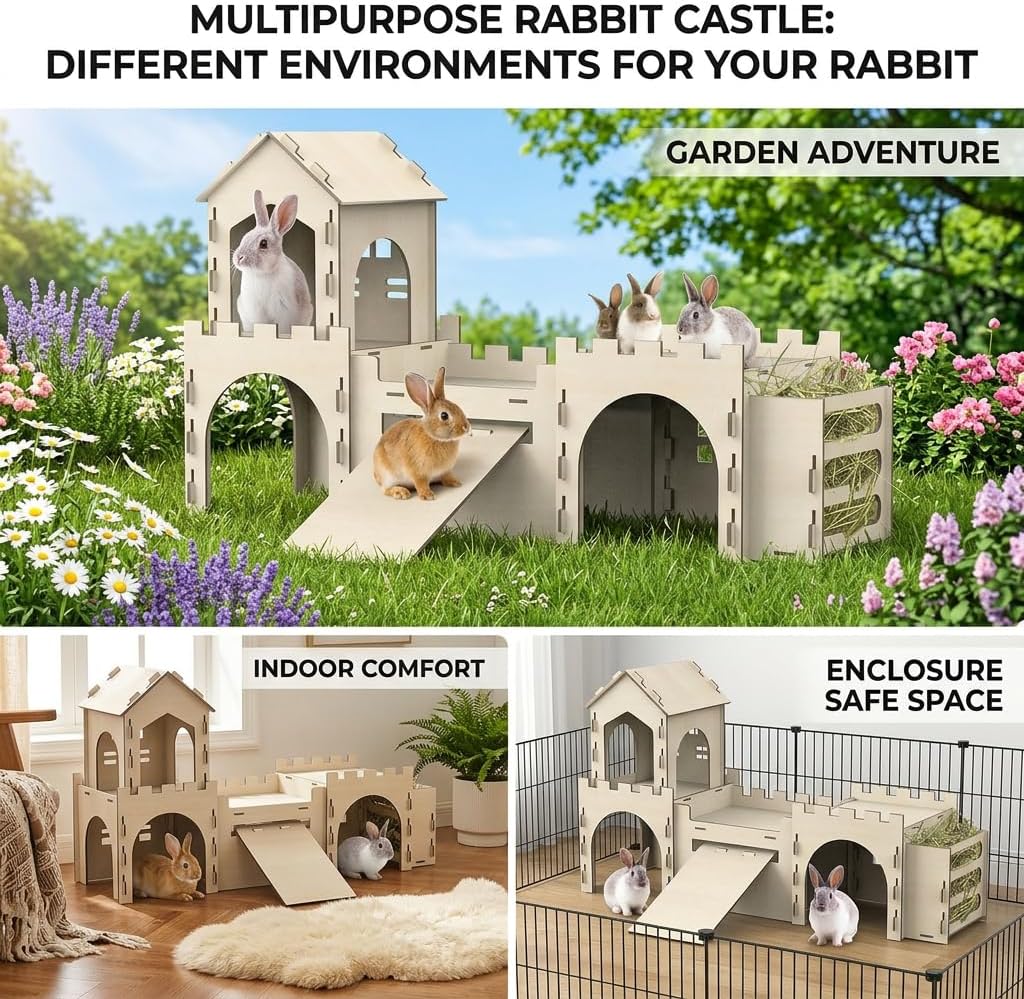 Large Bunny House and Hideouts - Extra Large-4 House with Hay Feeder - image 2