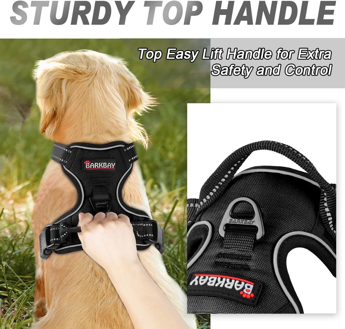 BARKBAY Dog Harness No Pull for Large Dogs Front Back Clips - Large(Chest:24.5-32.5") / Black - image 3