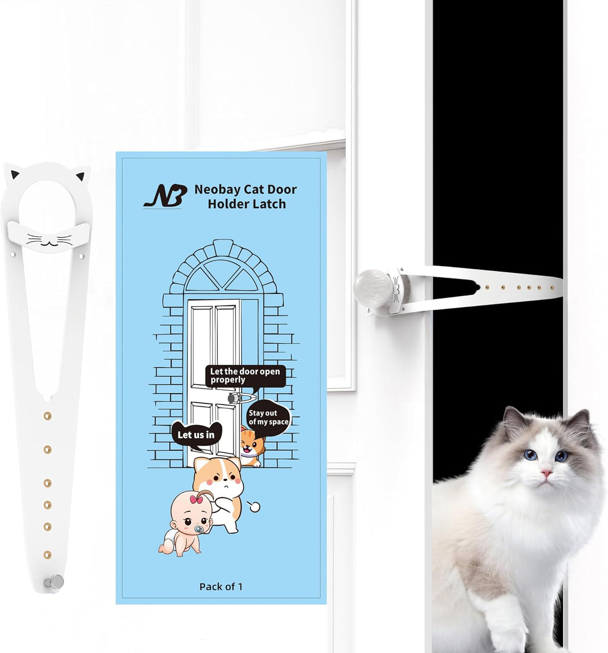 Neobay Cat Door Latch with Stabilizer - White 1 Pack