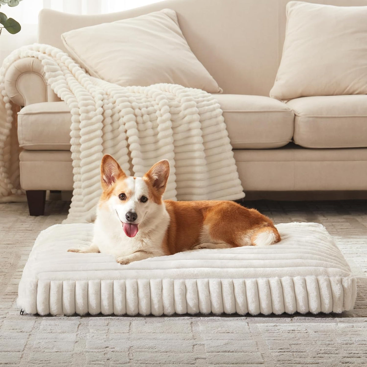 FURTIME Dog Beds Large Sized Dog, Washable Dog Bed for Crate - Cream / XXL (47"x29"x4") - image 3