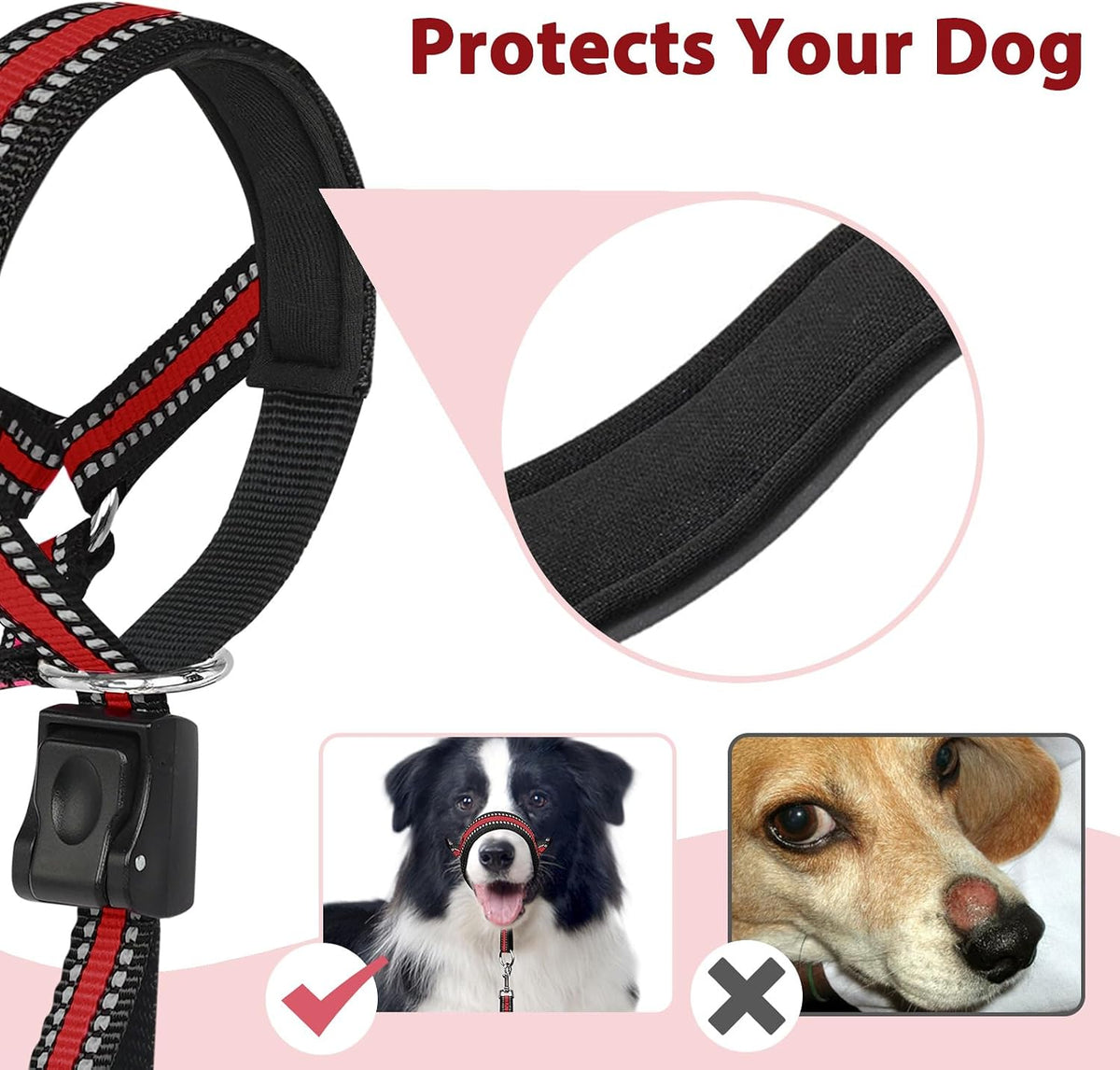 Soft Dog Head Collar, Patented Padded No Pull Training Head Halter – Essentials for Dogs - Red / L (Snout 9.5"-14") - image 2