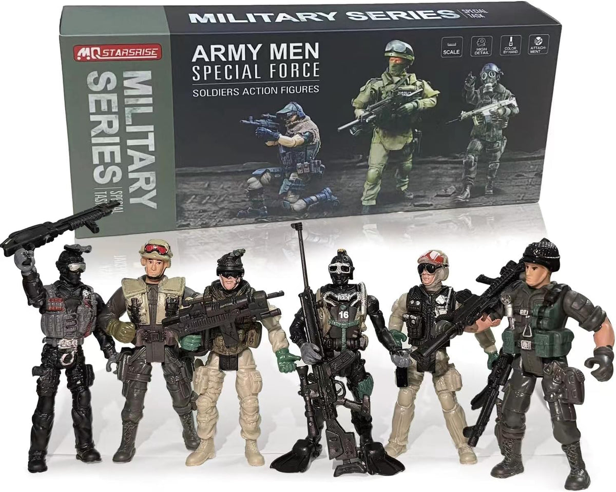 Army Men Action Figures, Soldiers Toys with Weapons for Boys 4-7 - Grey