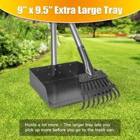 Pooper Scooper, Dog Pooper Scooper Long Handle Stainless Metal Tray and Rake for Medium Small Dogs - 2. Rake + Extra Large Tray - image 2