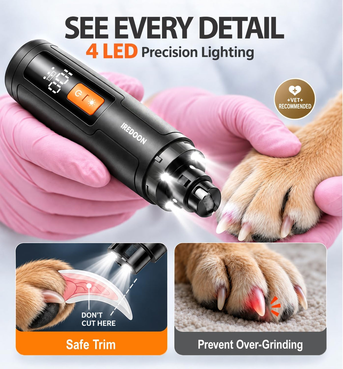 Dog Nail Grinder with 4 LED Lights - Black - image 4