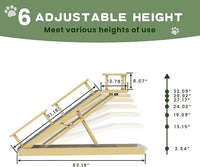 6 Level Height Adjustable Dog Ramp for Bed, Couch 65" Foldable Pet Ramp with Non-Slip Mat，DIY Glow Strips & Rest Platform Heavy Duty Dog Stairs for Large Dogs up to 200Lbs ，Wood Color