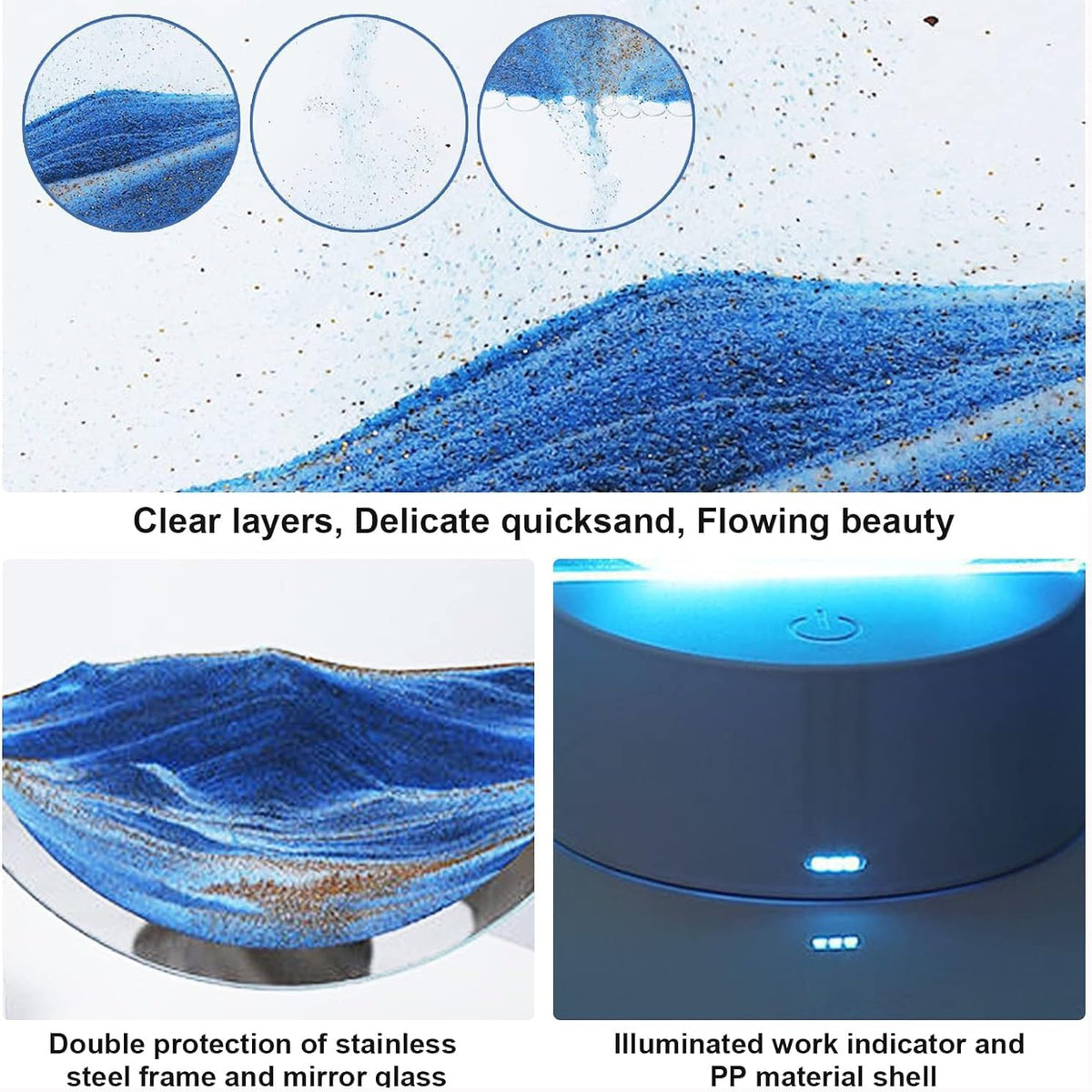 rysnwsu Moving Sand Art Picture Round Glass 3D Deep Sea Sandscape - Blue / Button-Control - image 3