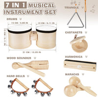 Vanplay bongo drum set for kids with drums, maracas, bells, harmonica and triangle - view 2