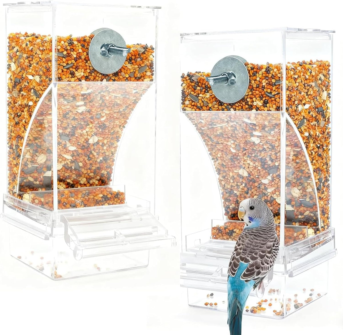 No Mess Bird Feeder for Cage Automatic Small Bird Food Container - Transparent / 2Pcs