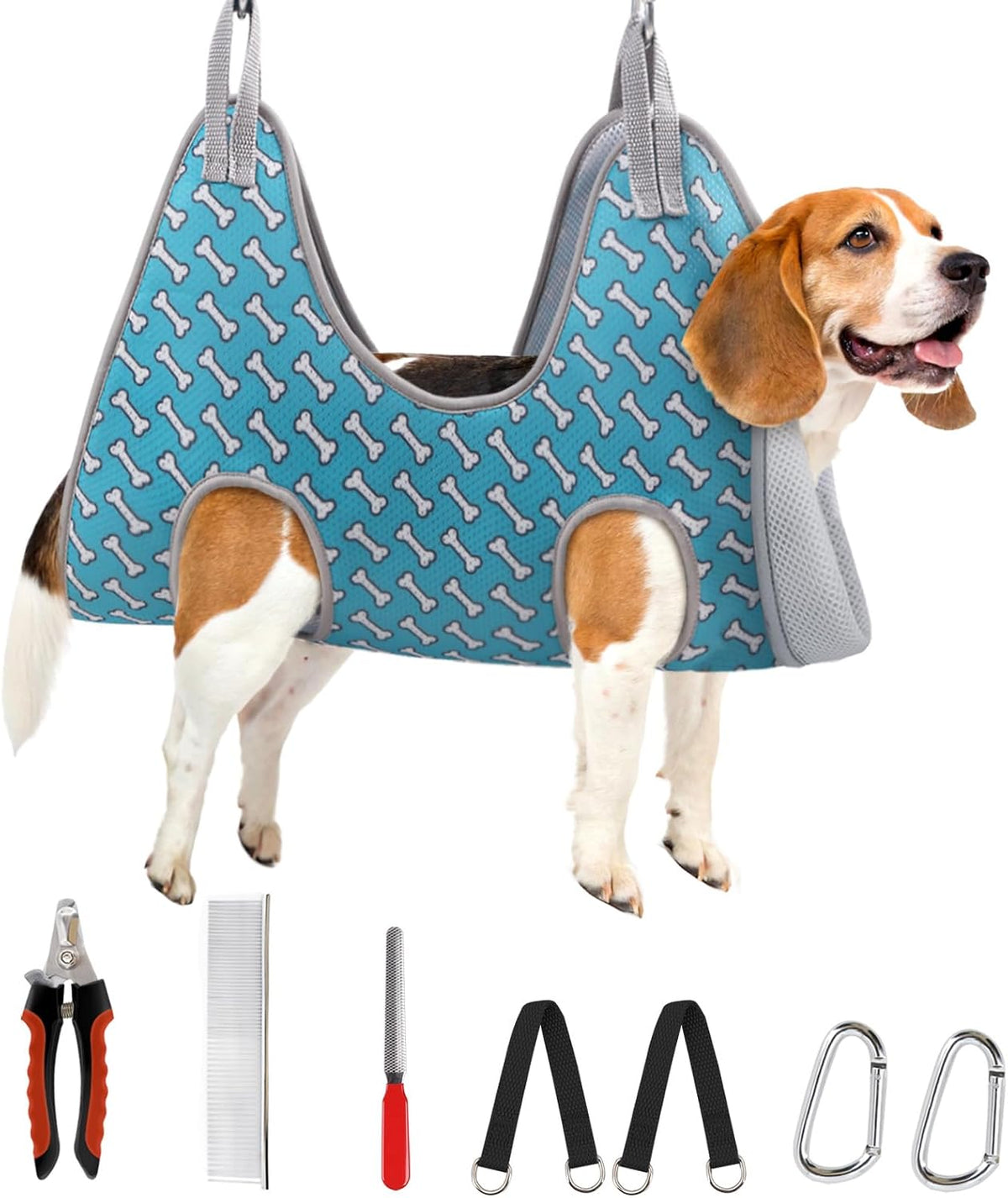Supet Dog Grooming Hammock for Nail Trimming - L( Max 60 Lb:Leg space: 10.8"-21.0") / Coral Blue