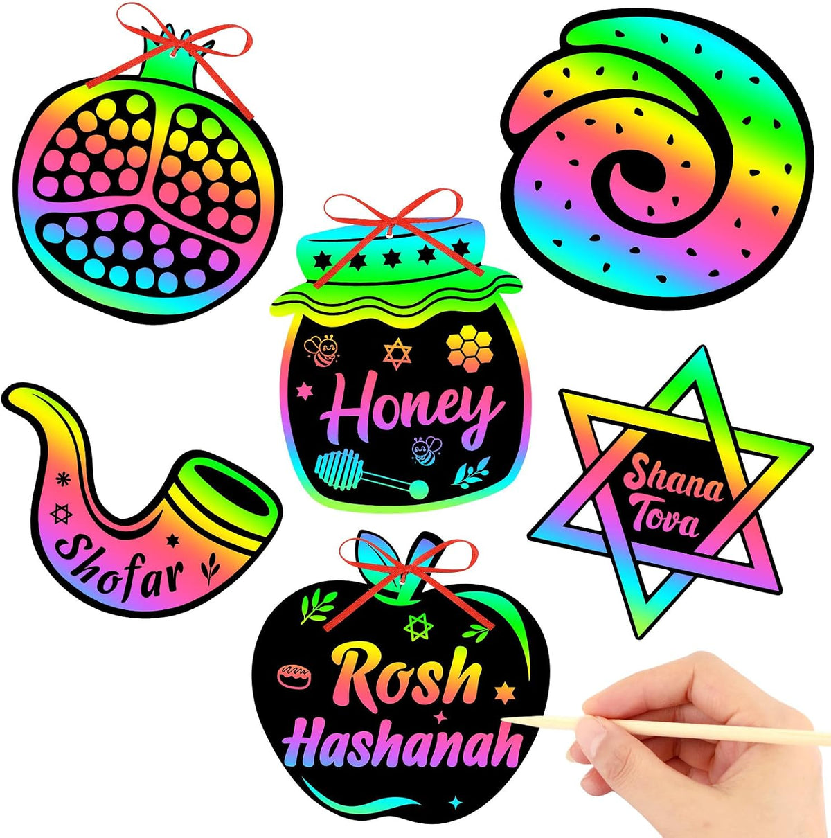 JULMELON 36 PCS Butterfly Scratch Cards, Rainbow Scratch Paper – Fun for Kids & Family - Jewish New Year