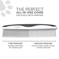 Poodle Pet Dog Combs for Grooming | 2 Pack | Stainless Steel Teeth Easily Remove Dirt | Proper Care Prevents Knots and Mats for Long and Short Haired Pets | Anti-Slip Comfort Grip Handle (Blue)