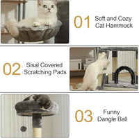 HOOPET 44IN Cat Tree for Indoor Cats - Multi-Level Cat Tower with Hammock, Condo, Scratching Posts, Self-Grooming Brush & Play Ball - Space-Saving Cat Furniture for Small Apartments