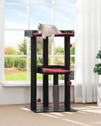 43.7" Modern Cat Tree for Large Cats, Quick One‑Person Assembly – Essentials for Cats - Black/Red / 23.6"L x 23.6"W x 43.7"H - image 4