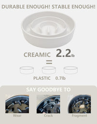 Ceramic Slow Feeder Dog Bowls - White + Stand / 8 Inches - image 4