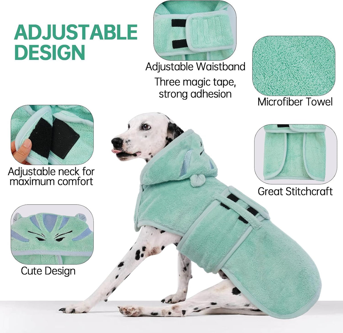 Dog Bathrobe, Fast Drying Coat - Large / Green - image 3