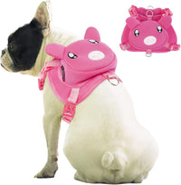 Dog Backpack Harness, No-Pull Dog Backpack with D-Ring, Frog, M - Pink Pig / Small