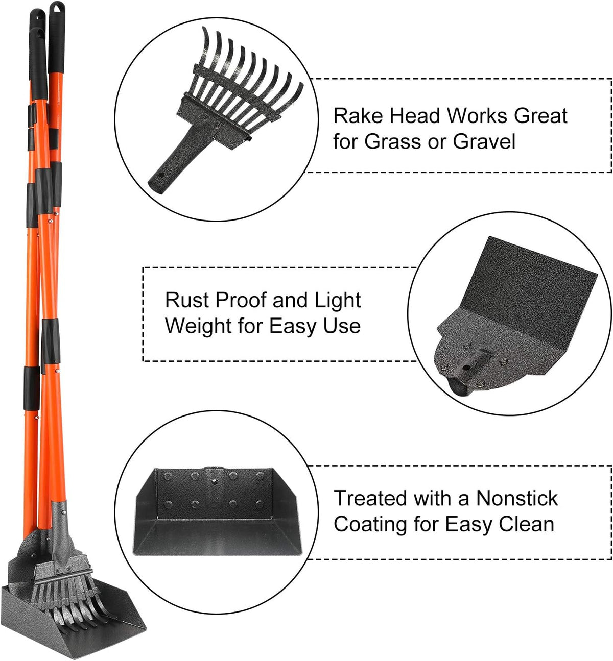 Pooper Scooper, Long Handle Dog Poop Scooper for Medium Small Dogs – Essentials for Dogs - Light Orange / Medium - image 3