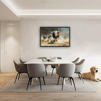 Highland Cow Large Wall Art Western Running Longhorn Pictures Rustic Wild Animal Wall Decor Canvas Print Painting Artwork for Bathroom Living Room Bedroom 36L" x 24W"