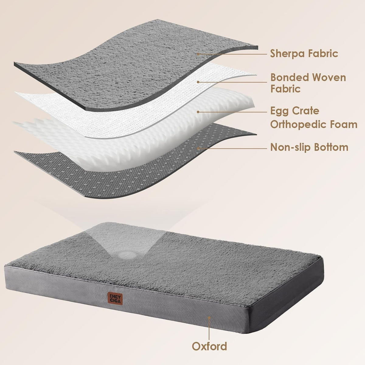 EHEYCIGA Orthopedic Dog Bed Large with Removable Washable Cover - 41*27*3.5 inches / Grey - image 4