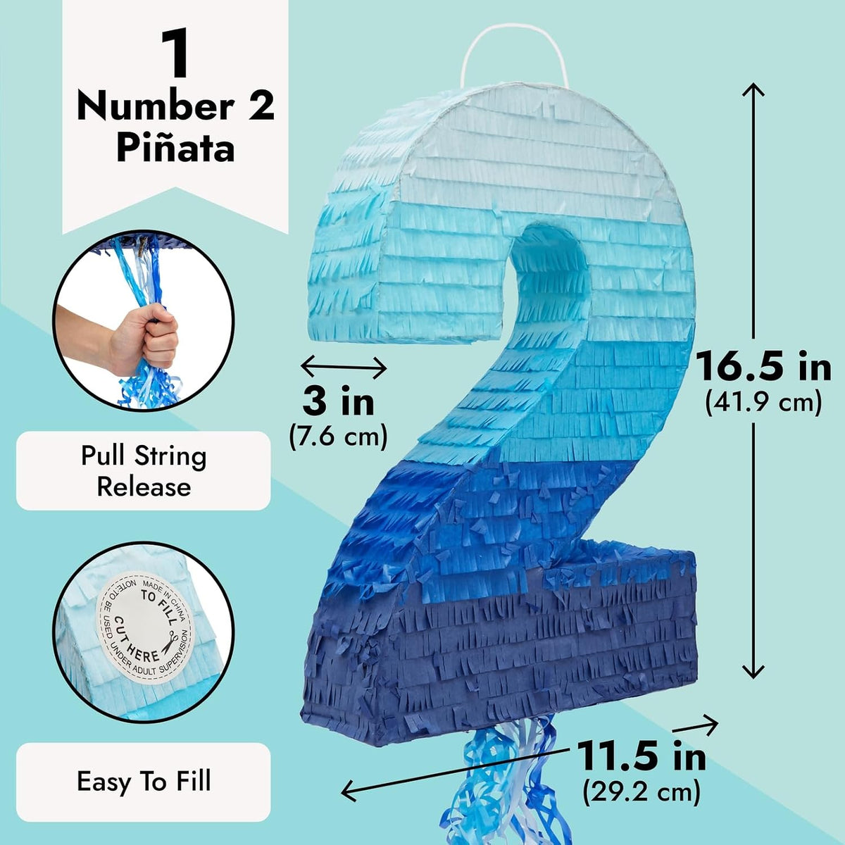 BLUE PANDA Pull String Pinata Number 5, Ombre Blue - Number 2 - image 3