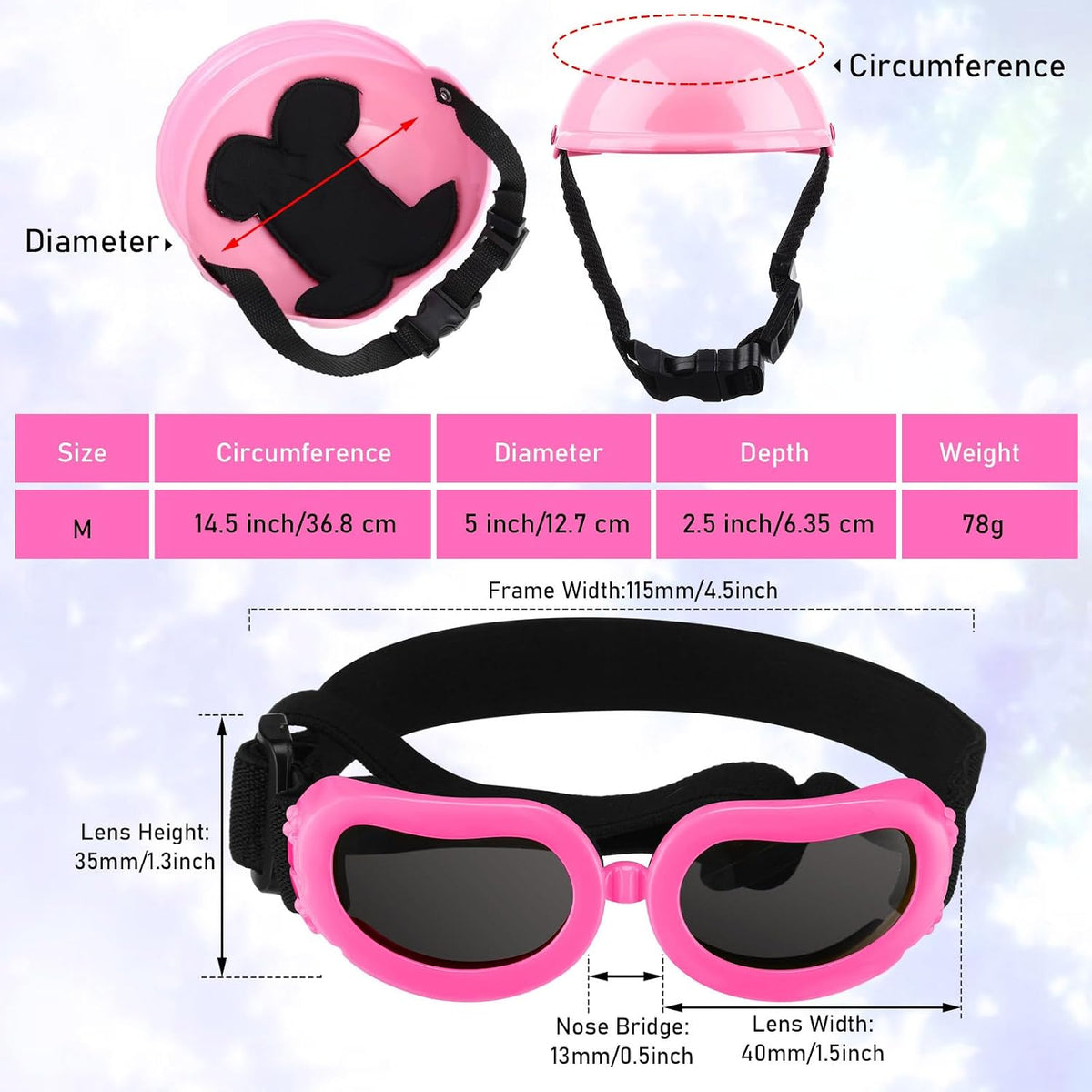 Frienda Dog Helmet and Goggles - M / Pink - image 2