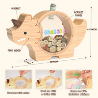Summidate Wooden Dinosaur Piggy Bank - Triceratops / Standard - image 2