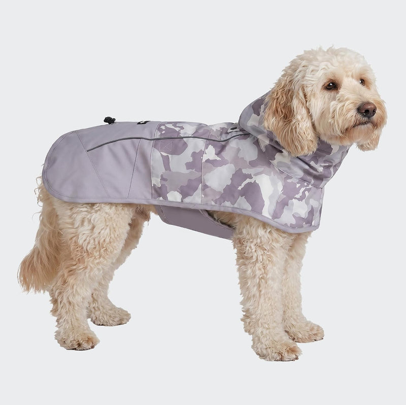 Spark Paws Dog Raincoat, Waterproof Rain Jacket w/Hood - Camo Grey / XX-Large