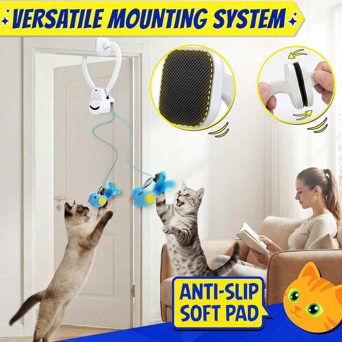 Interactive Doorway Cat Toy, No-Adhesive Clip-On for Indoor Cats – Essentials for Cats - Blue - image 4