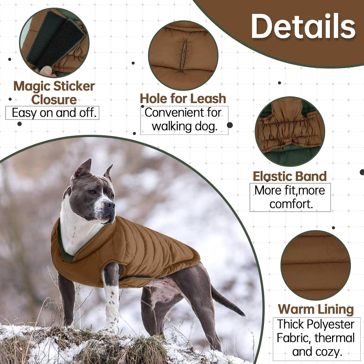 Lelepet Reversible Dog Coat Windproof Dog Jacket Lightweight Puffer - Small / Brown - image 3