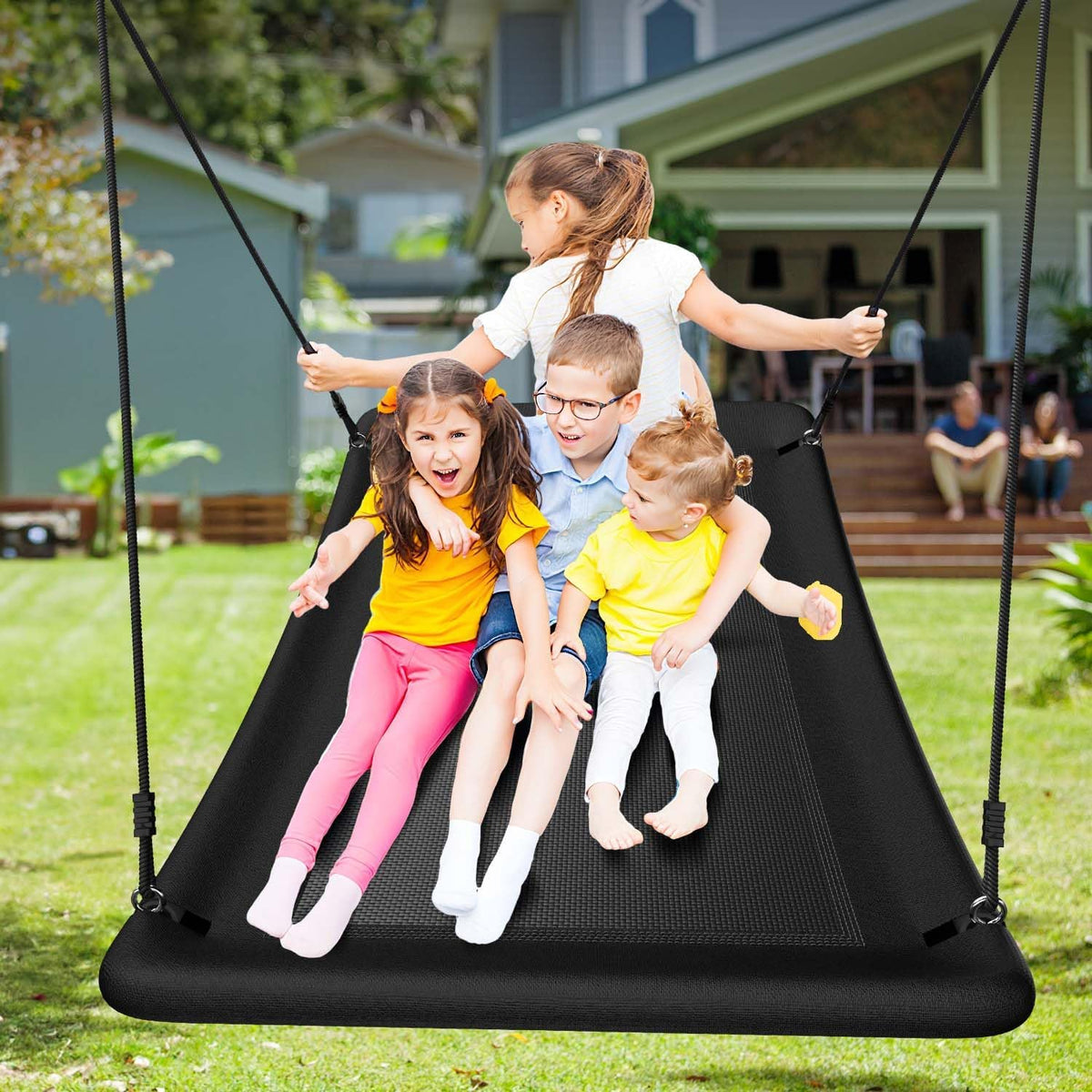 Trekassy 60" Platform Saucer Swing with Stand - Green/White Frame + Black Swing / 440LBS & 6FT - image 4