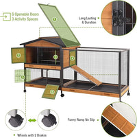 GUTINNEEN Rabbit Hutch Outdoor with Metal Surround Indoor Rabbit Cage with Wheels Bunny Cage Large Guinea Pig Cage for Small Animals with Tray