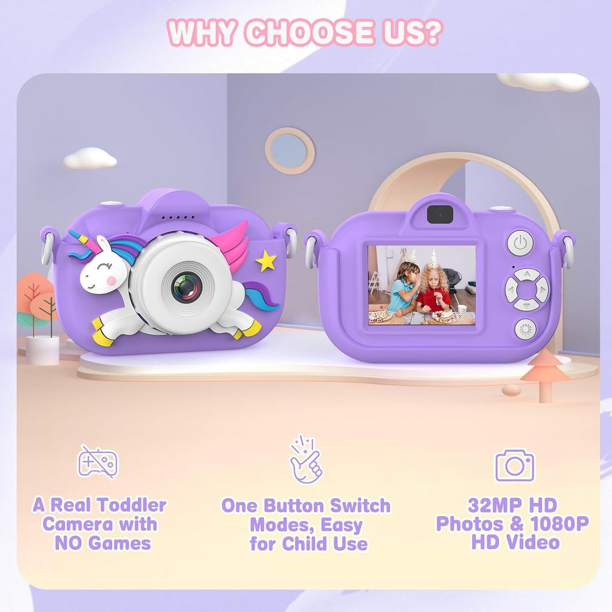 Kids Camera Toddler Toys for Girls Boys Aged 3-12 - Purple - image 3