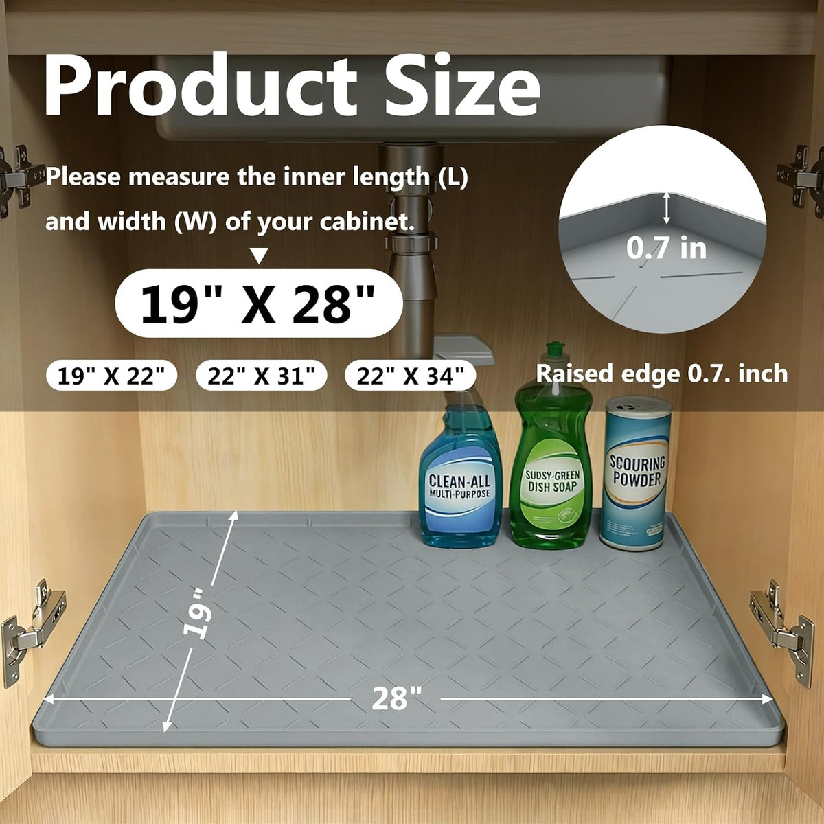 MateeyLife Silicone Waterproof Mat for Dog & Cat Food Mat 19"X12" – Essentials for Dogs - 19''W x 28''L / Light Grey - image 2