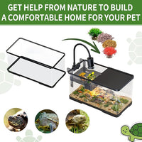 (Tank + Light + Filter + Filter Balls) Turtle Tank Kit, Turtle Tank Starter Kit,Bottom Drainage, Multi-Function Areas for Turtles, Crabs,Fishes, Amphibians,Reptiles. (15.75 x 8.64 x 8.64 Inch)