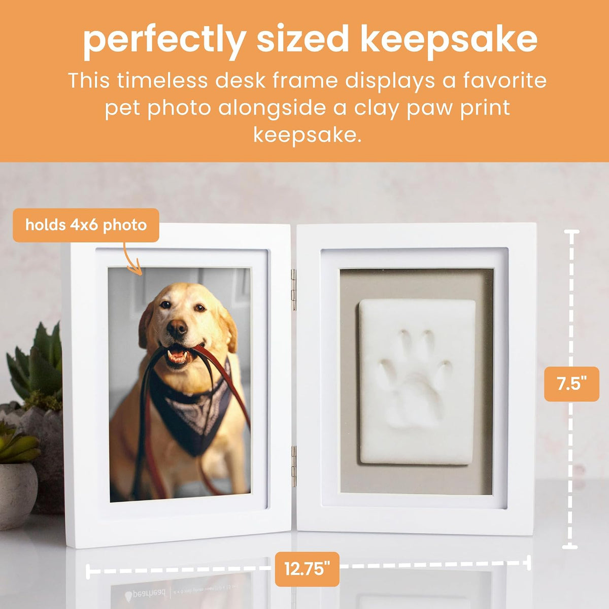 Pearhead Pet Paw Print Frame with Clay Impression Kit - White Pawprint Desk Frame - image 3