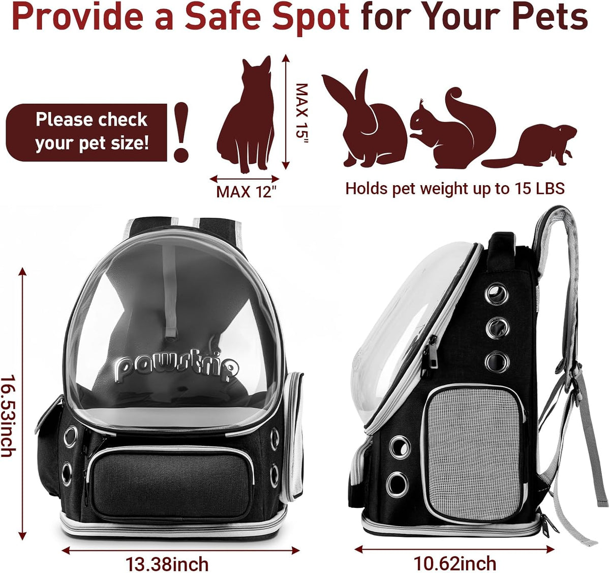 Cat Backpack Carrier Clear Bubble Window for Cats & Small Dogs up - Black - image 2