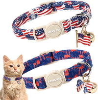 ARING PET 2 Pack Cat Collar-Cute Cotton Cat Collar Breakaway - Independence-American flag