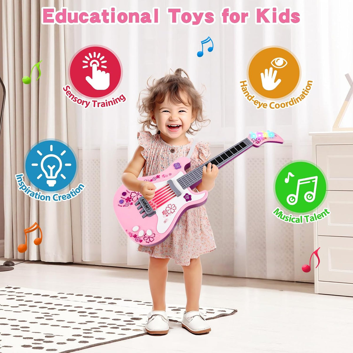 M SANMERSEN Kids Electric Toy Music Pink Guitars for Girl – Fun for Kids & Family - image 2